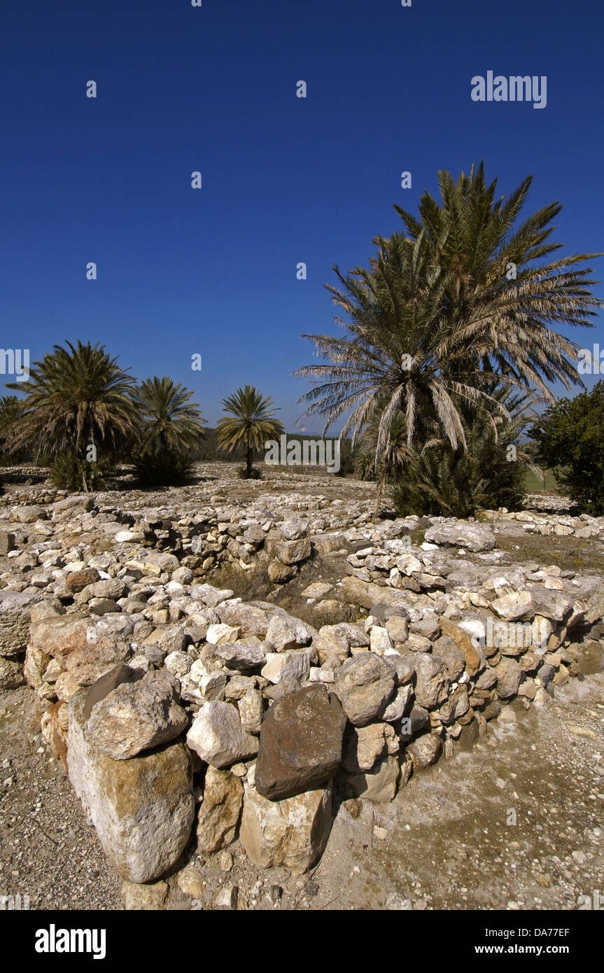 Ruins in Tell Megiddo archaelogical site and UNESCO World Heritage site