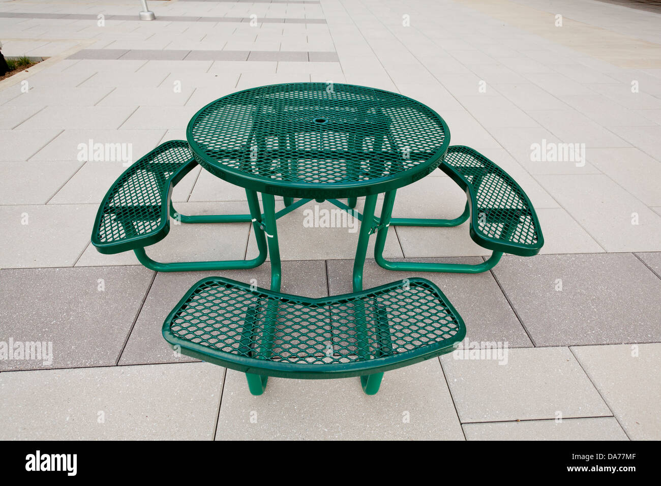 Round outdoor picnic table Stock Photo