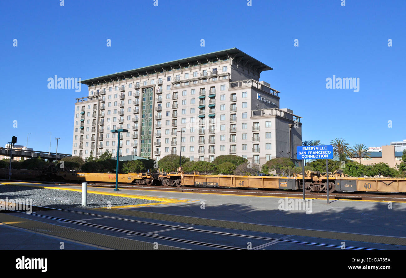 Hyatt House hotel next to Emeryville Amtrak train station, California, USA Stock Photo