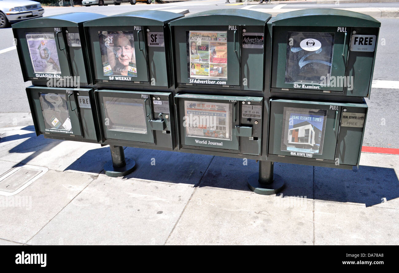 news paper boxes San Francisco California US Stock Photo