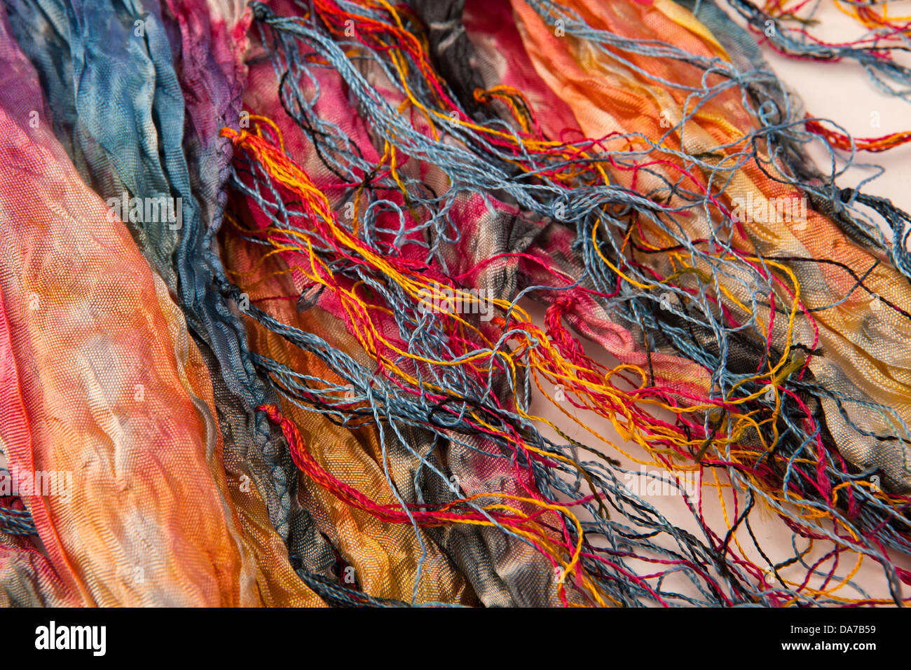 textiles, colourfully dyed multicolour tie dye silk cloth Stock Photo