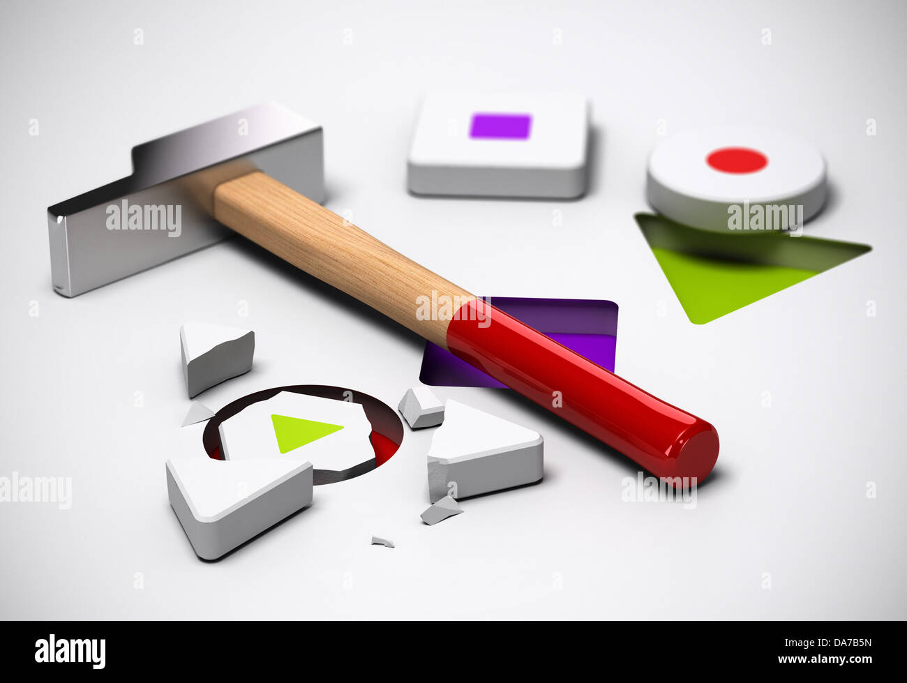 Intelligence test with different shapes and a hammer Stock Photo