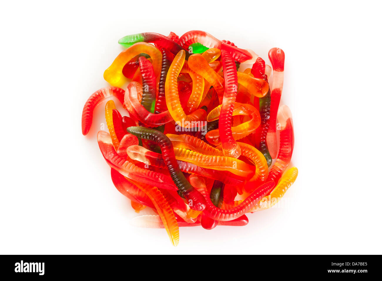 Colorful Fruity Gummy Worm Candy on a background Stock Photo