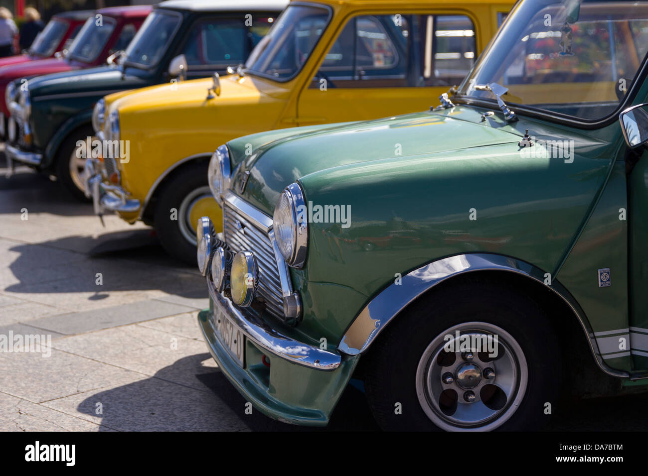 Rows of Classic Mini Coopers Stock Photo
