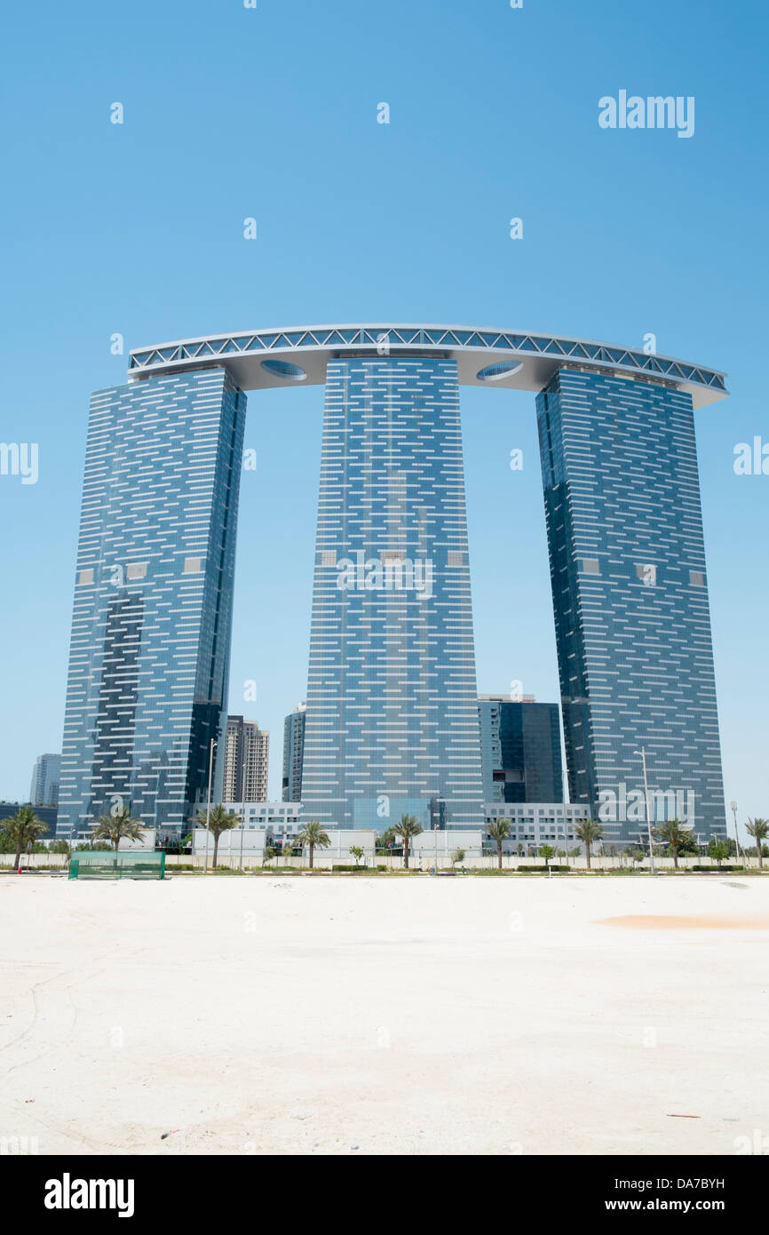 Construction nearing completion of The Gate Towers on Al Reem Island in Abu Dhabi United Arab Emirates Stock Photo