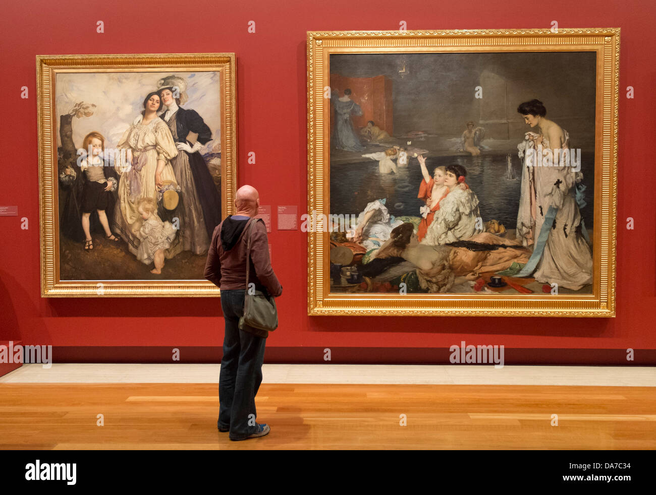 Man looking at paintings at Queensland Art Gallery on Southbank on Brisbane Queensland Australia Stock Photo
