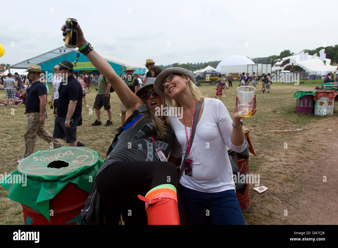 Happy girls ,Glastonbury Festival, Somerset, England, United Kingdom. Stock Photo