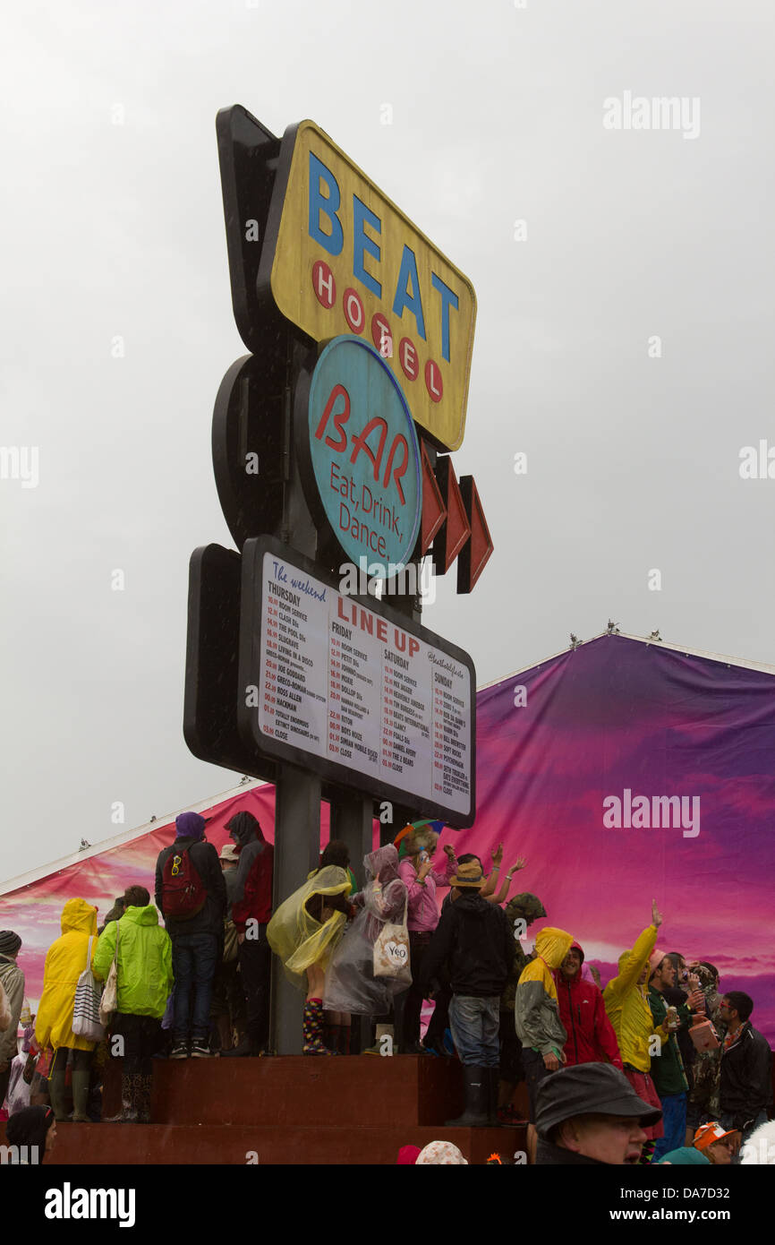 Beat Hotel bar and stage at the Glastonbury Festival 2013, Somerset, England, United Kingdom. Stock Photo