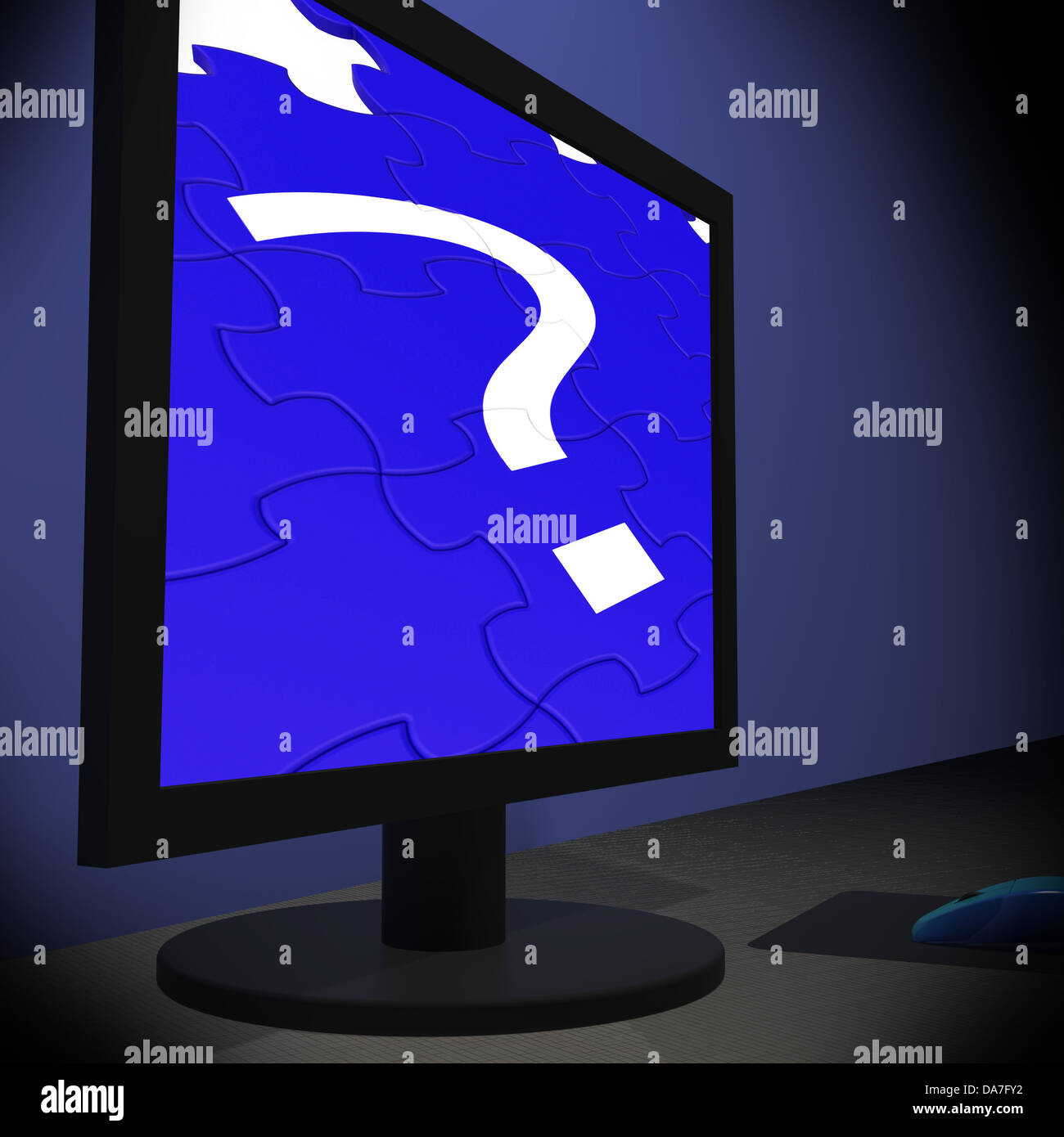 Question Mark On Monitor Shows Confusion And Uncertainty Stock Photo