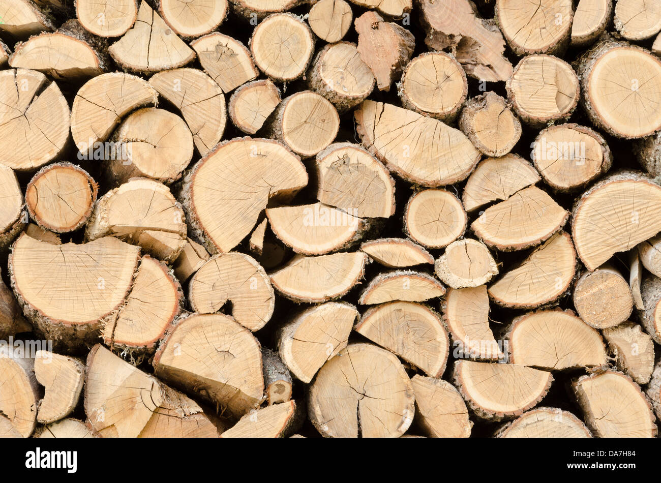 Chopped And Stacked Wooden Logs For The Fireplace Stock Photo