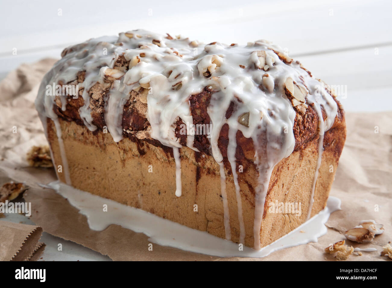 strawberry dessert bread with icing whole slices Stock Photo