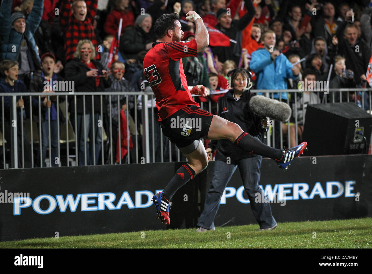 Christchurch, New Zealand. 5th July, 2013. Ryan Crotty celebrate's his try. Crusaders versus Chiefs. Investec Super 15 Rugby Season. AMI Stadium, Christchurch, New Zealand. Credit:  Action Plus Sports Images/Alamy Live News Stock Photo