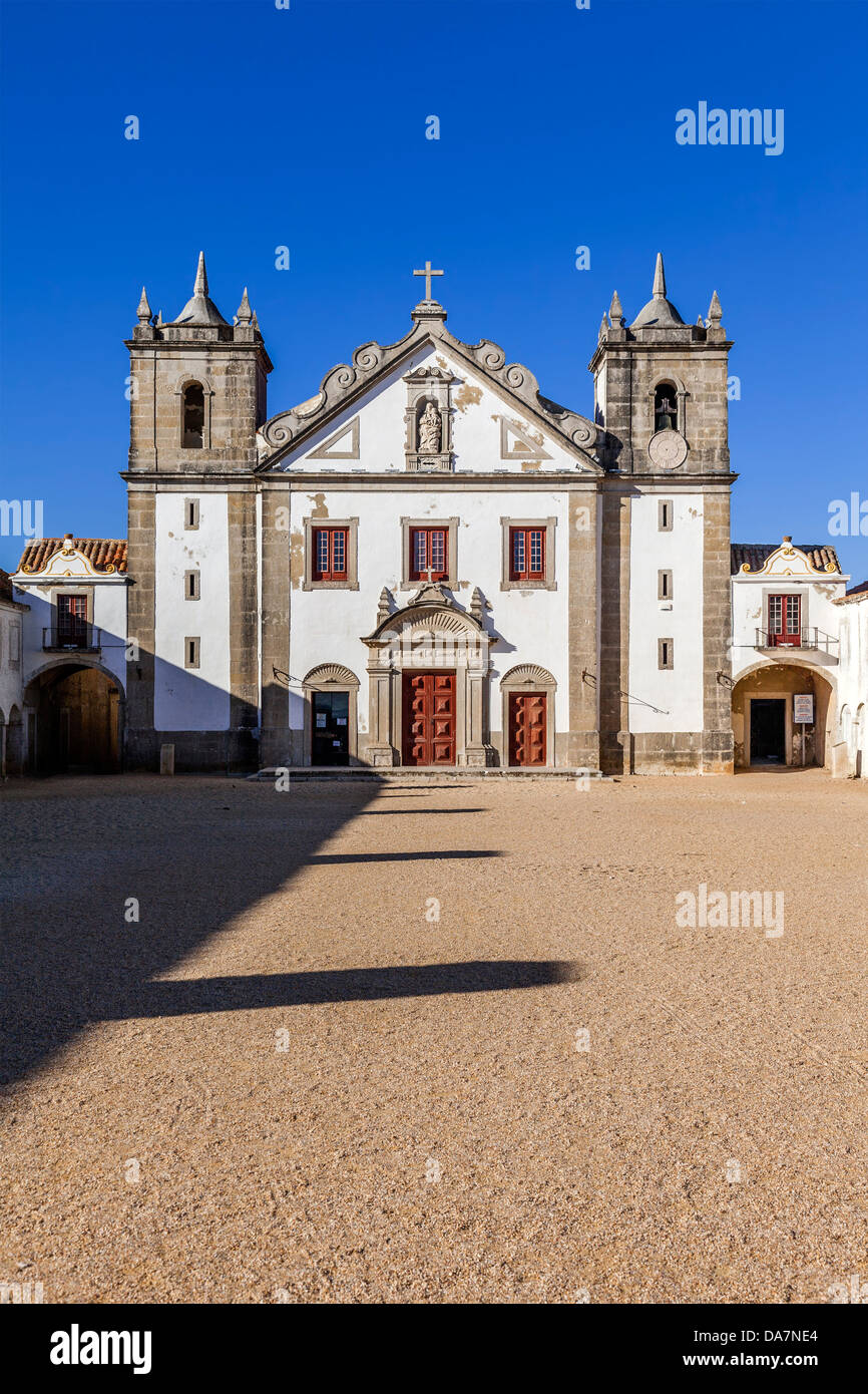 Newly painted Nossa Senhora do Cabo baroque Sanctuary (Espichel Cape).Church and Pilgrim lodgings. Sesimbra, Portugal Stock Photo