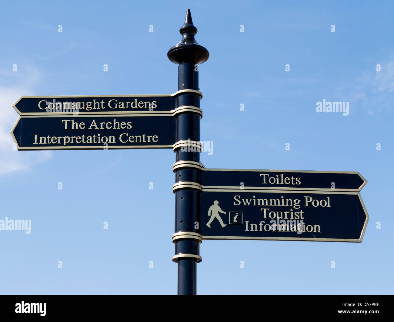 Information direction signpost in Sidmouth, Devon, England Stock Photo