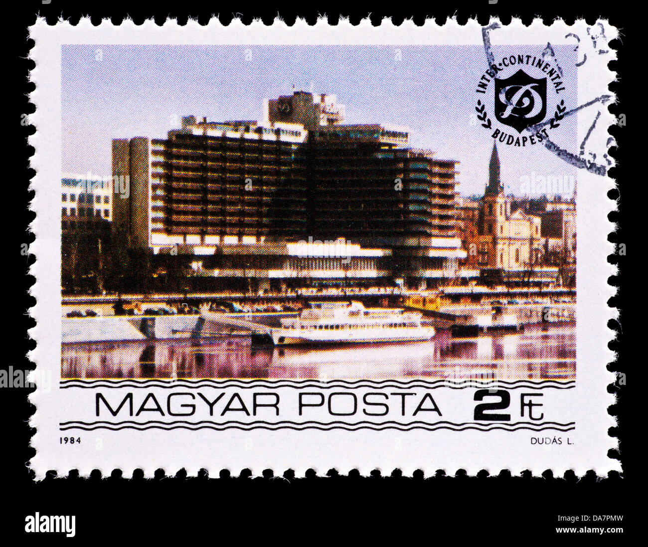 Postage stamp from Hungary depicting the Duna Intercontinental Hotel in Budapest. Stock Photo