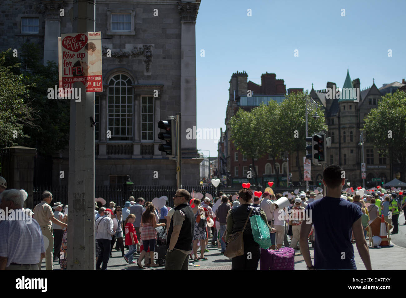Pro Life (anti abortion) campaigners rallied in Dublin City centre against the abortion bill being discussed and voted for currently in the Houses of the Oireachtas (Irish Parliament). 6th of July 2013, Dublin, Ireland. Stock Photo