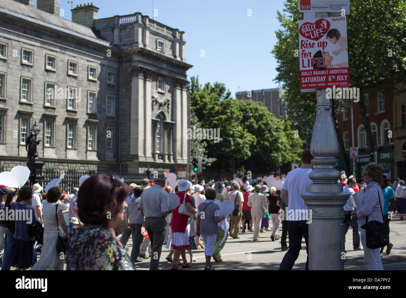 Pro Life (anti abortion) campaigners rallied in Dublin City centre against the abortion bill being discussed and voted for currently in the Houses of the Oireachtas (Irish Parliament). 6th of July 2013, Dublin, Ireland. Stock Photo