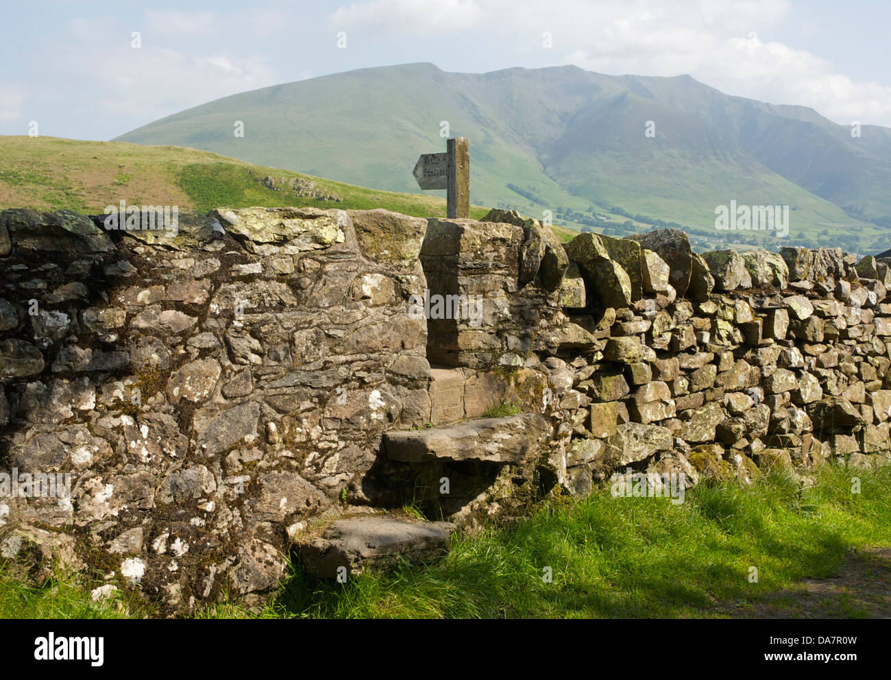 Step stile, St John's in the Vale, with Blencathra in the distance, Lake District National Park, Cumbria, England UK Stock Photo