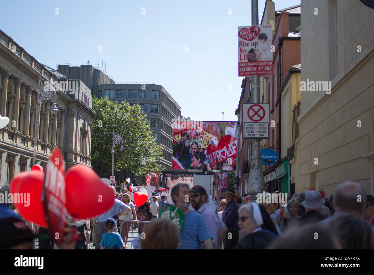 Pro Life (anti abortion) campaigners rallied in Dublin City centre against the abortion bill being discussed and voted for currently in the Houses of the Oireachtas (Irish Parliament). 6th of July 2013, Dublin, Ireland. Stock Photo