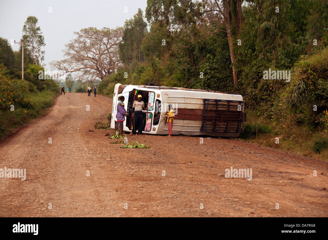 A road accident involving a bus on a dirty road, Ethiopia Stock Photo