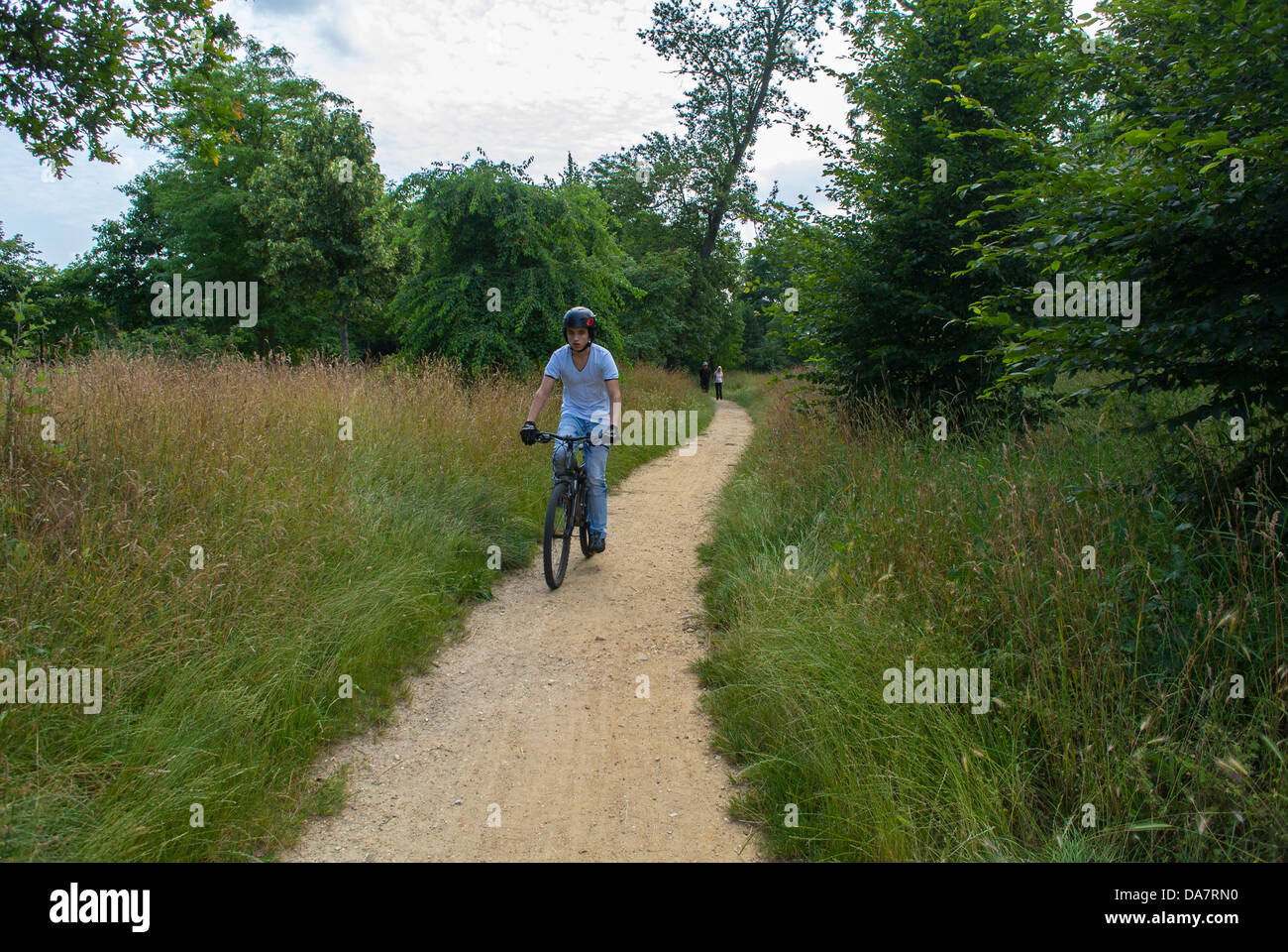 Paris, France, People Bicycling in Public Park, Bois de VIncennes, Summer Day, Trail, vacation, holidays Stock Photo