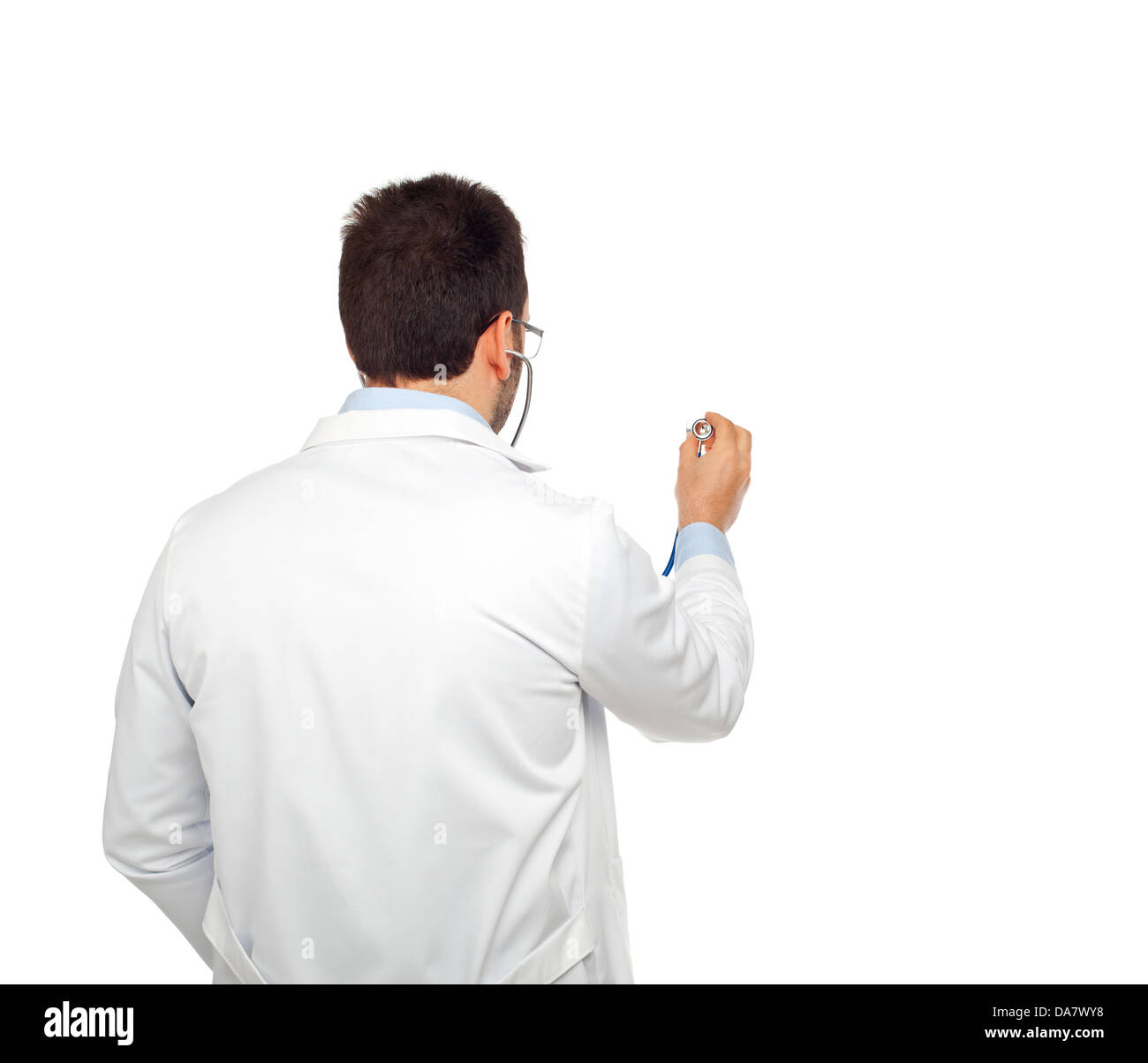 Handsome young doctor turned on white background Stock Photo