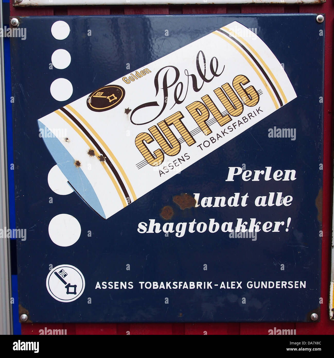 Old Danish enamel advertising sign, Perle Stock Photo