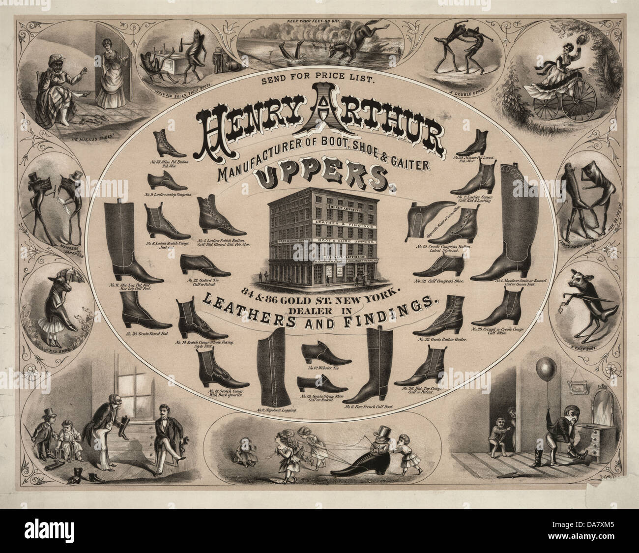 Henry Arthur manufacturer of boot, shoe, and gaiter uppers, advertisment, New York City, circa 1873 Stock Photo
