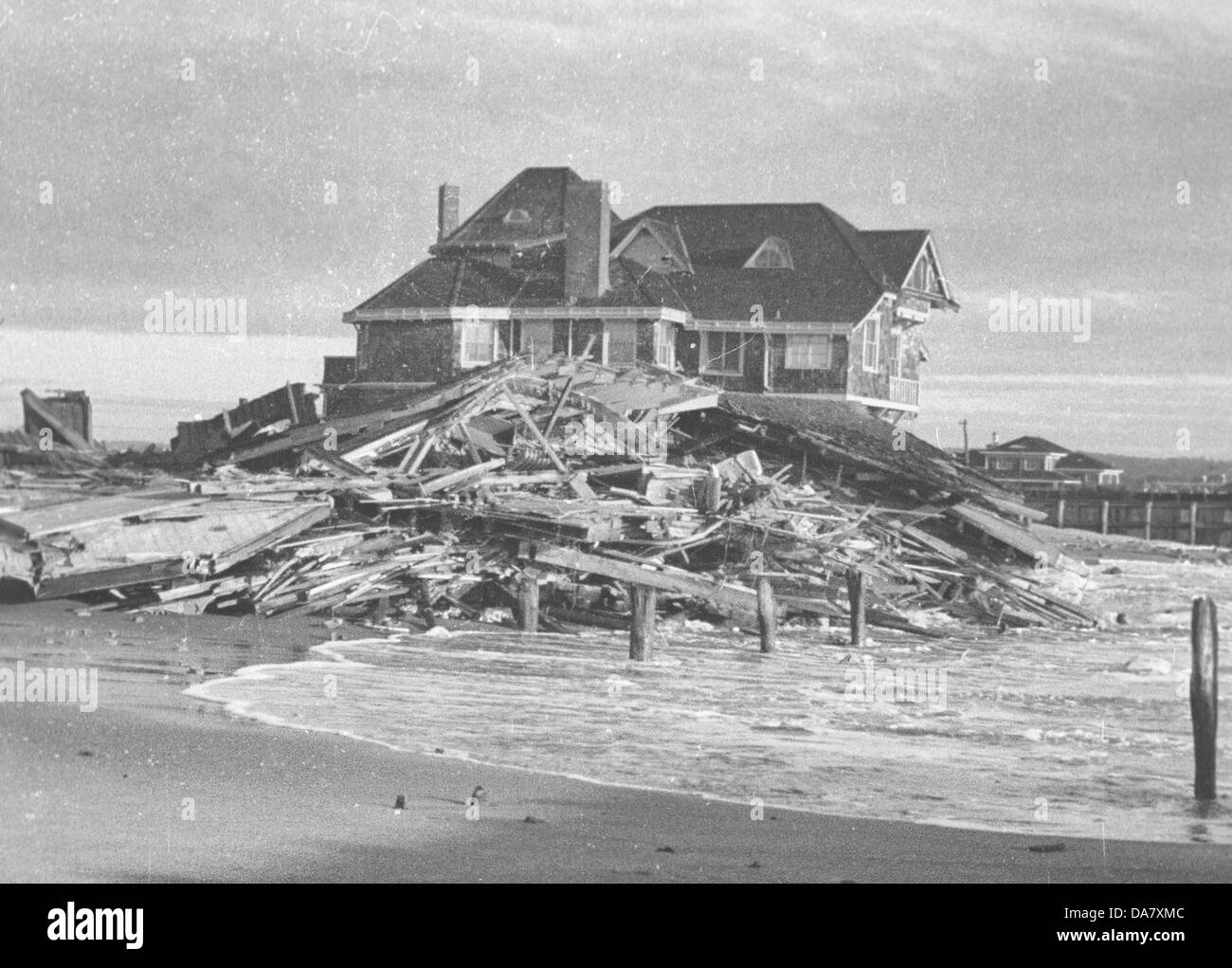 Damaged home along New Jersey Shore following 1938 Hurricane Stock Photo