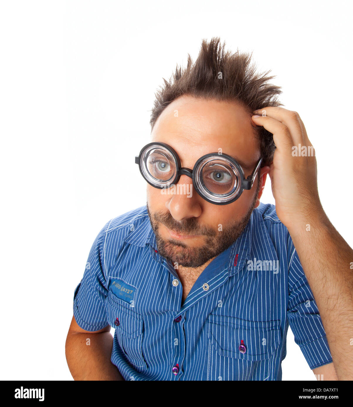 Young boy with a surprised expression with eye glasses Stock Photo