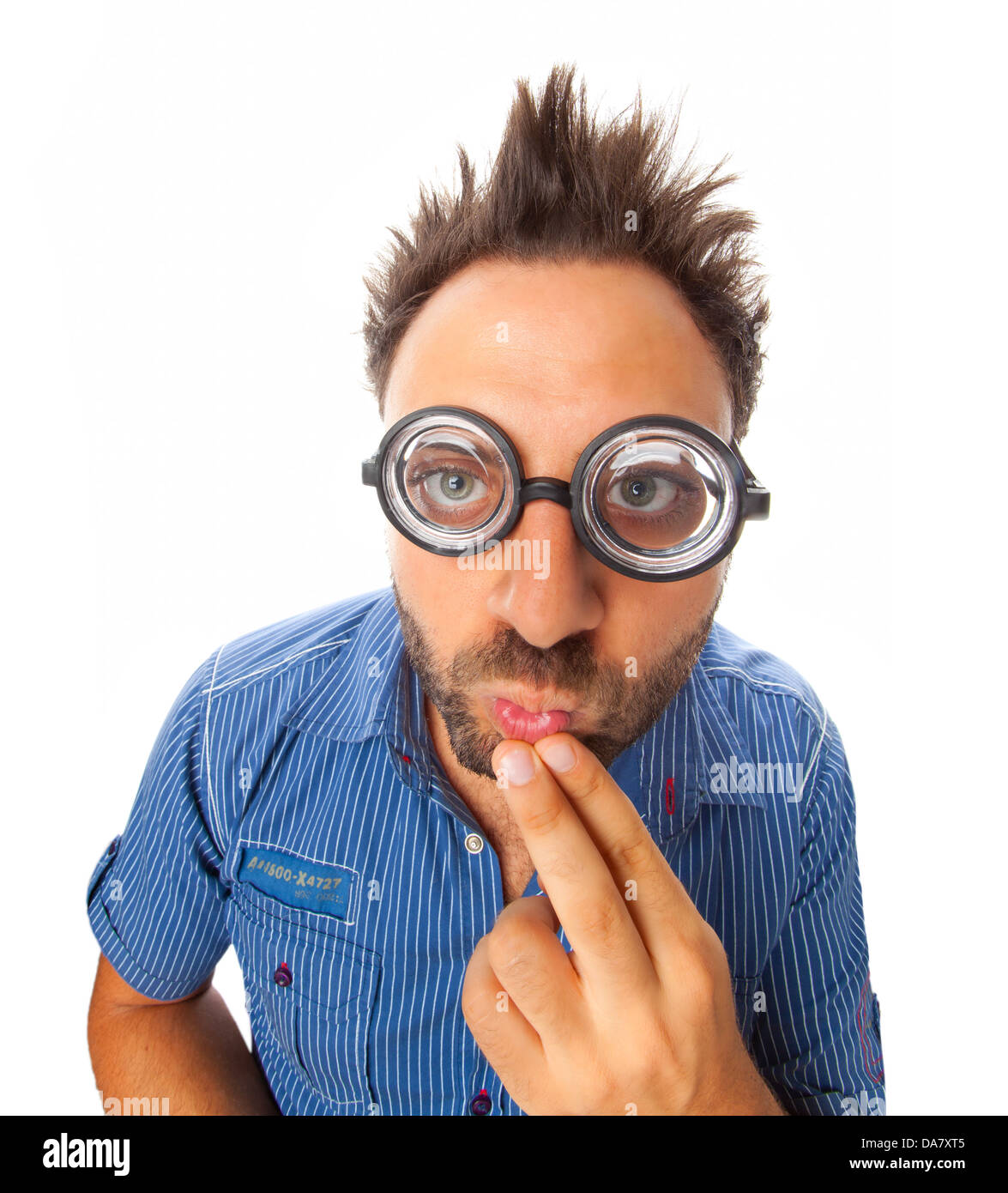 Young boy with a surprised expression with eye glasses Stock Photo