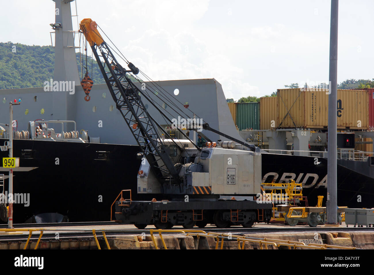 Crane used in operations at Miraflores Locks, Panama Canal, Panama. Stock Photo