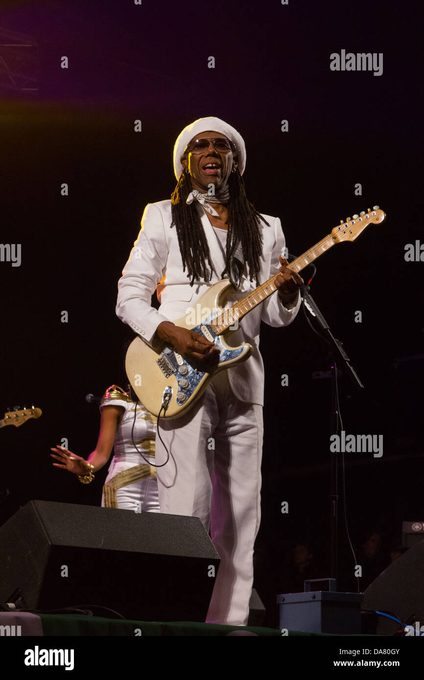 Chic Feat.Nile Rodgers performing at the West Holts Stage, Glastonbury Festival 2013, Somerset, England, United Kingdom. Stock Photo