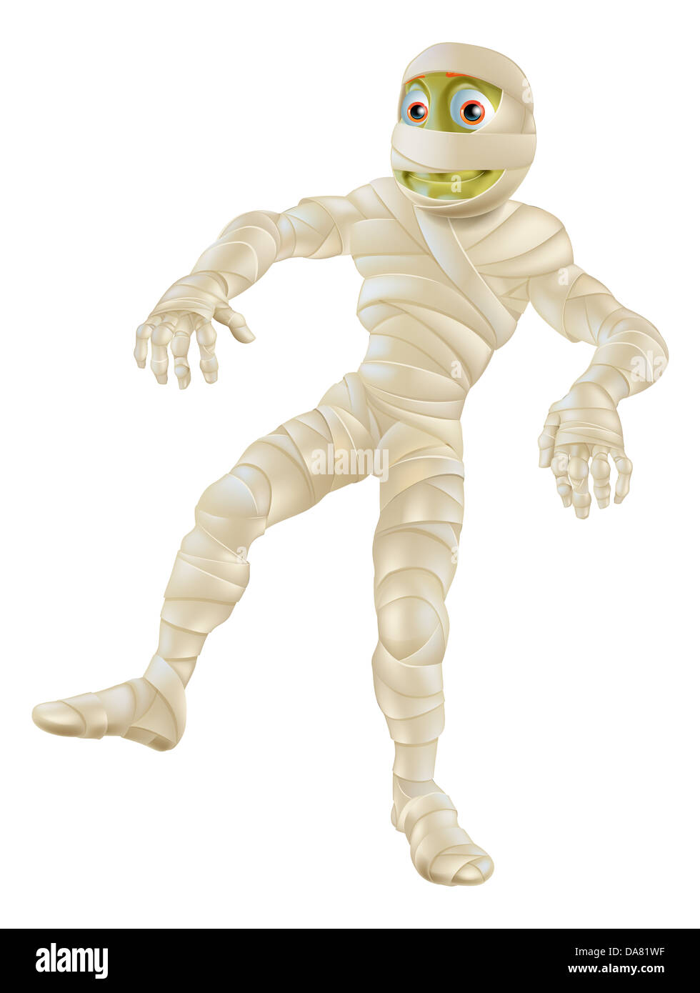 An illustration of a cartoon Halloween mummy character in bandages Stock Photo