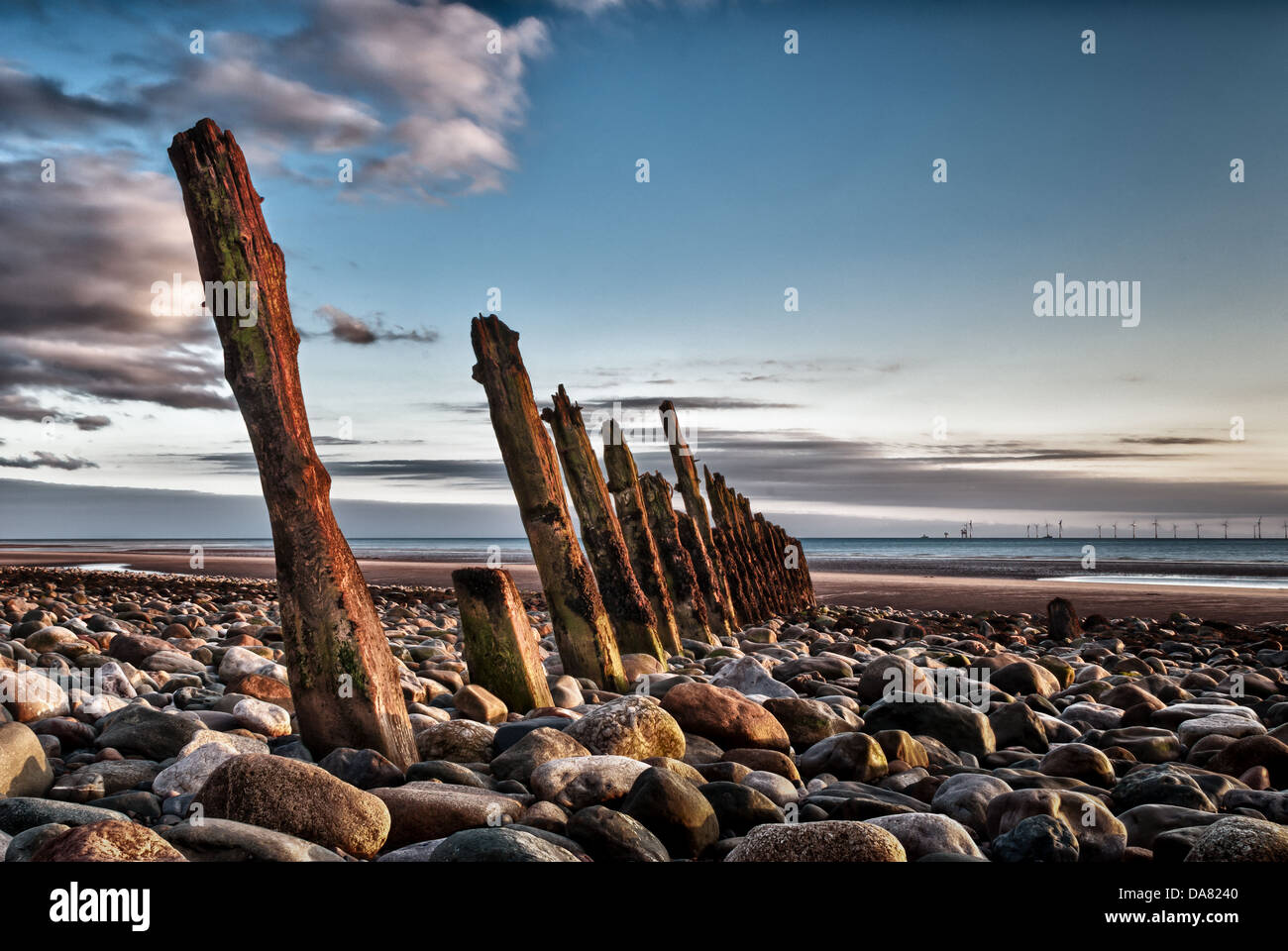 Groynes on Walney Beach, Barrow-In-Furness, Cumbria Stock Photo