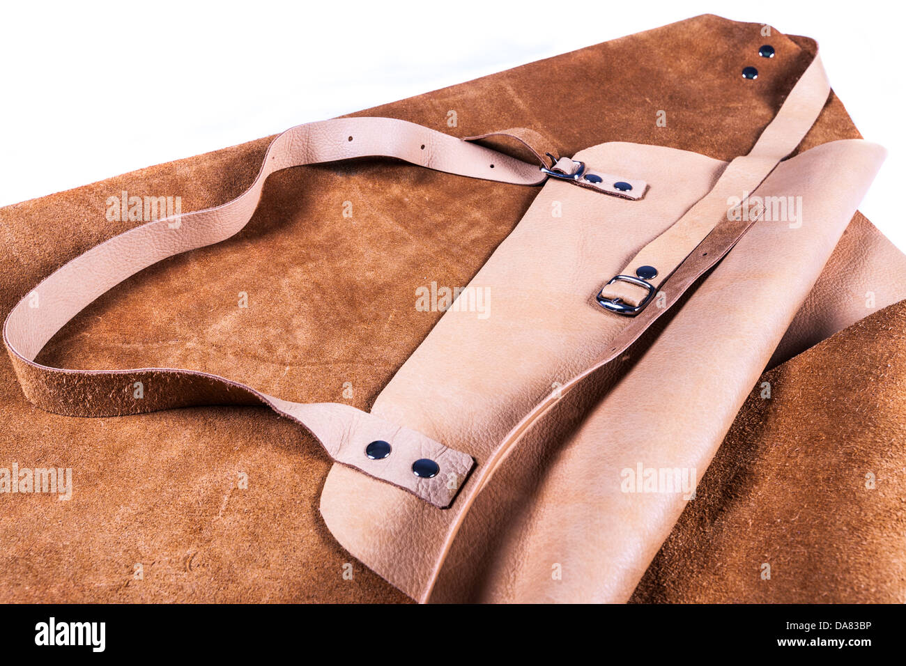 Leather apron welder protection for body. Stock Photo