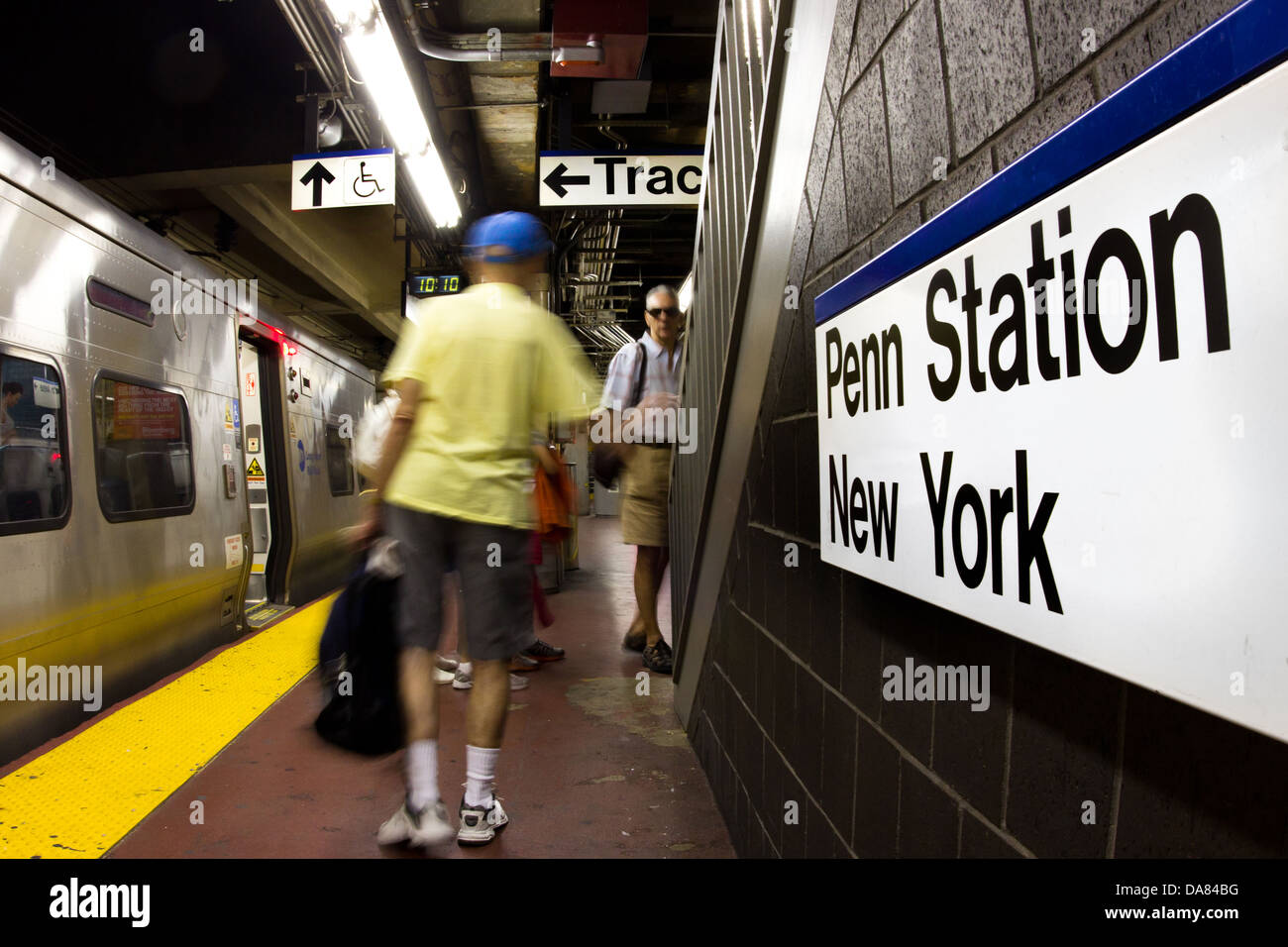 Commuters on the Long Island Railroad subway platform at Pennsylvania