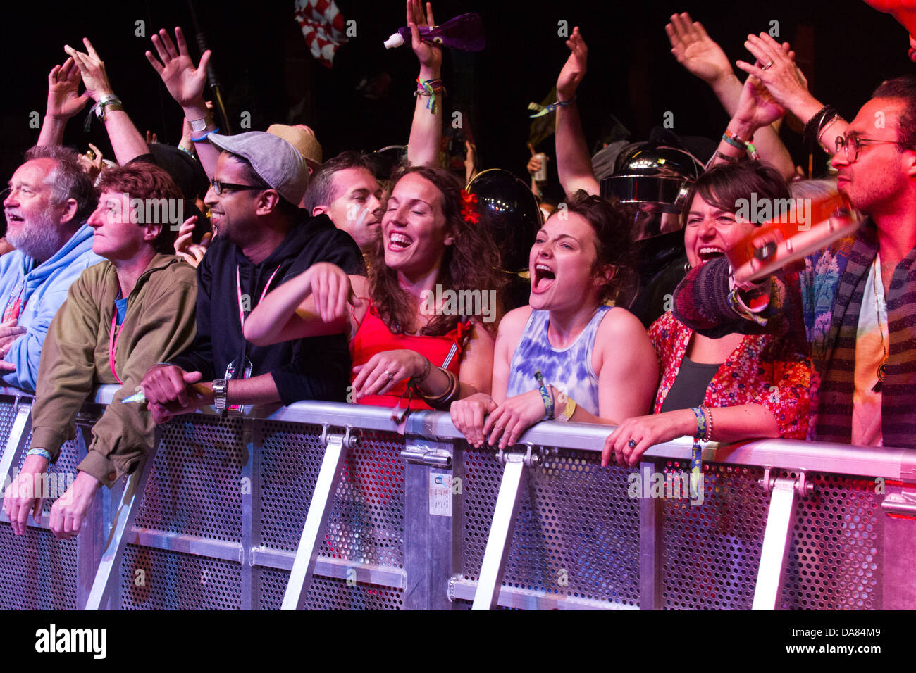 The Audience watching Chic Feat.Nile Rodgers performing at the Glastonbury Festival 2013, Somerset, United Kingdom. Stock Photo
