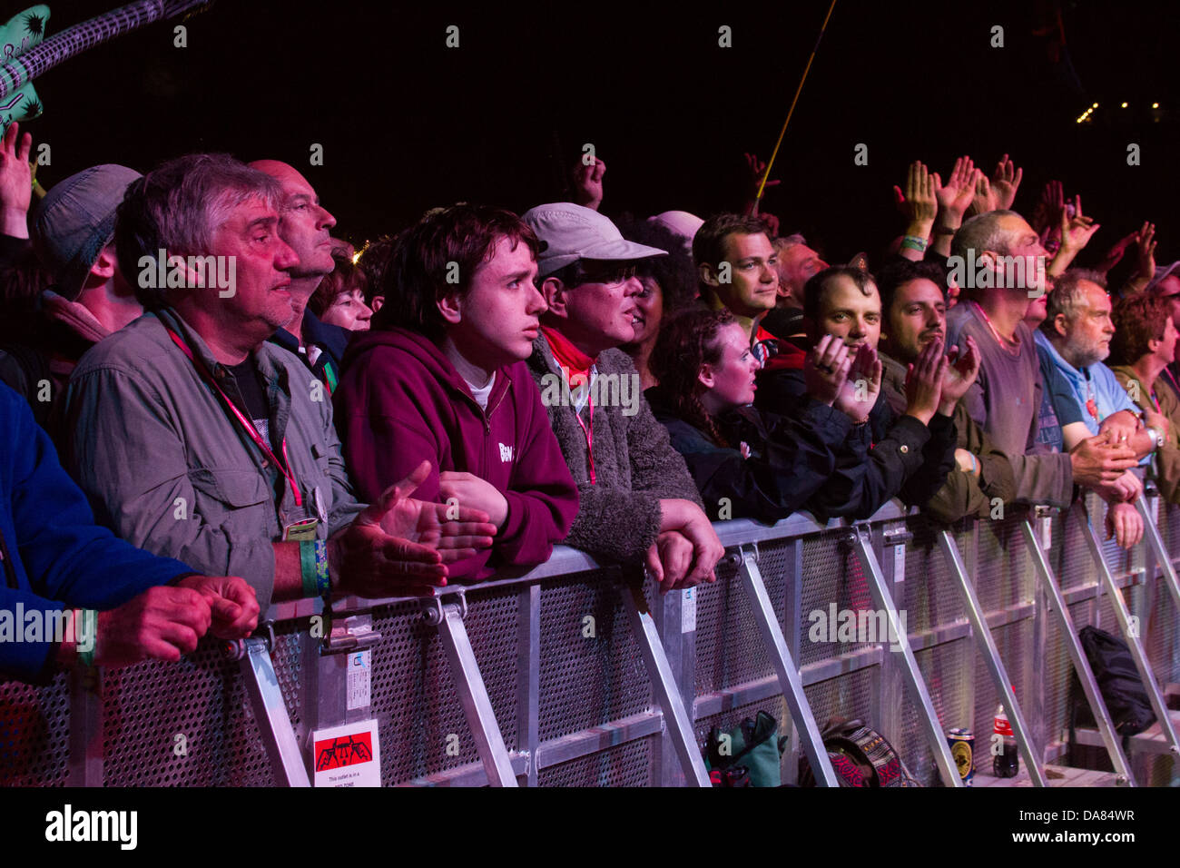 The Audience watching Chic Feat.Nile Rodgers performing at the Glastonbury Festival 2013, Somerset, United Kingdom. Stock Photo