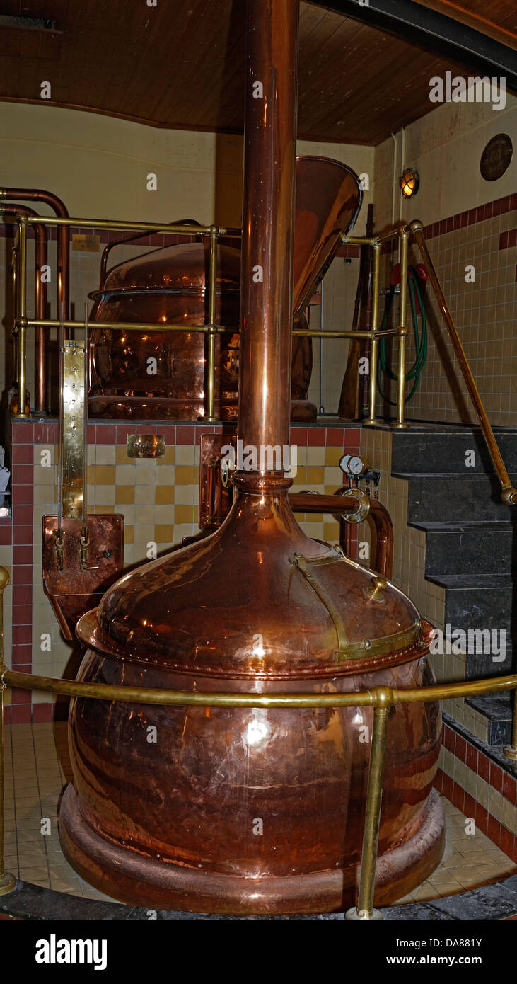 Copper kettle of an in house pub brewery, Amsterdam, Netherlands Stock Photo