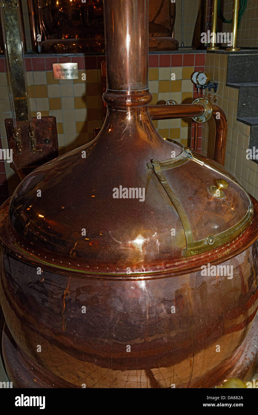Copper kettle of an in house pub brewery, Amsterdam, Netherlands Stock