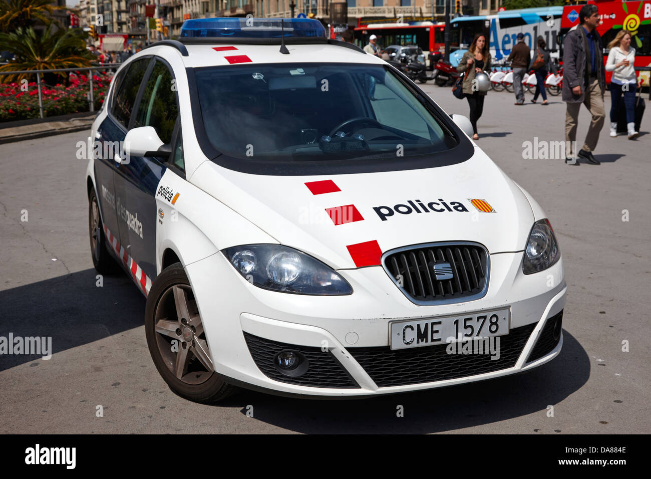 catalonian police force mossos d'esquadra patrol car in placa catalunya Barcelona Catalonia Spain Stock Photo