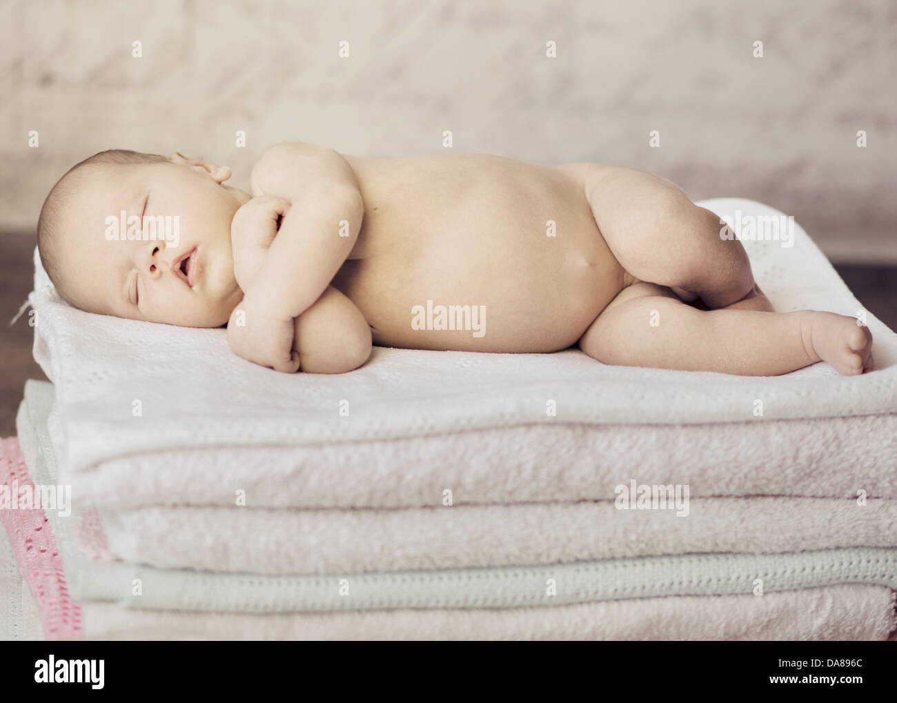 Nice photo of cute sleeping newborn baby Stock Photo