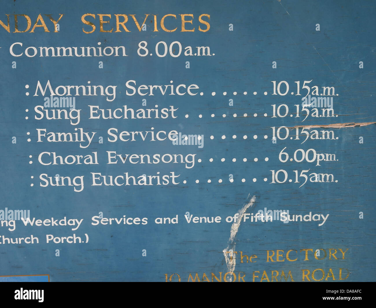 Beautiful Dorchester On Thames Abbey Church of St Peter & St Paul services board detail Stock Photo