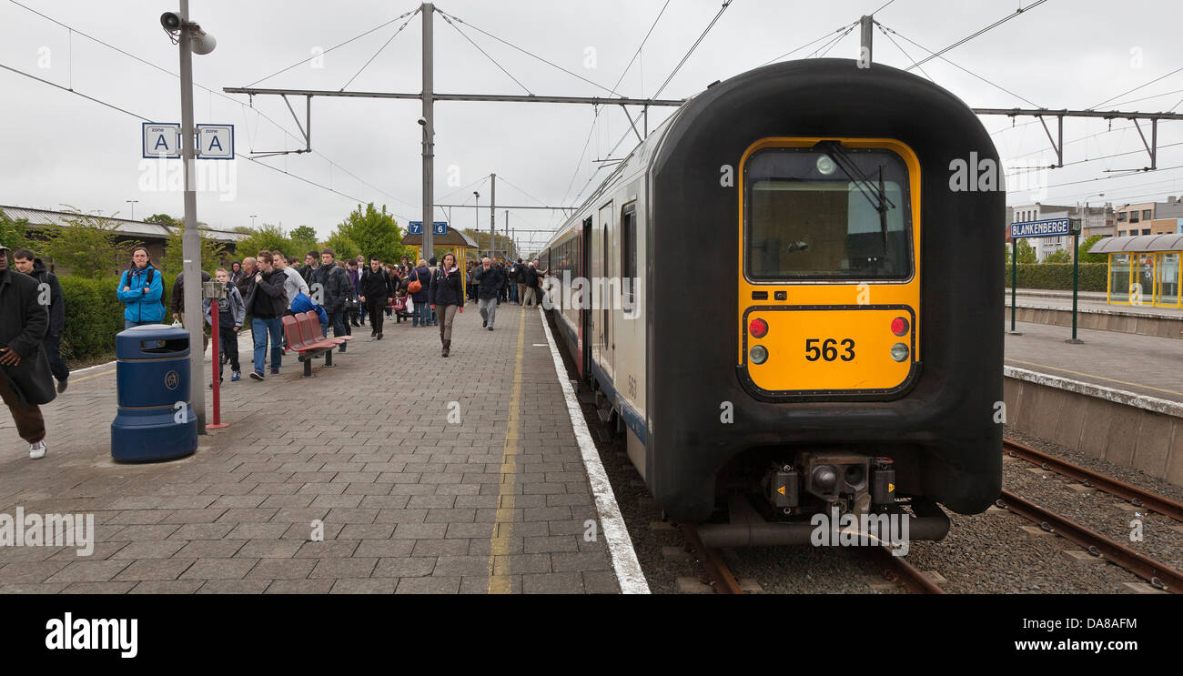 Blankenberge, Belgium. Train platform for Bruges, overcast Stock Photo