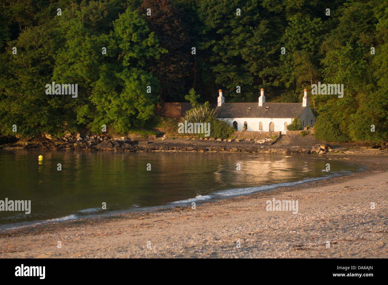 House next to beach at sunrise Llanbedrog Llyn Peninsula Gwynedd North