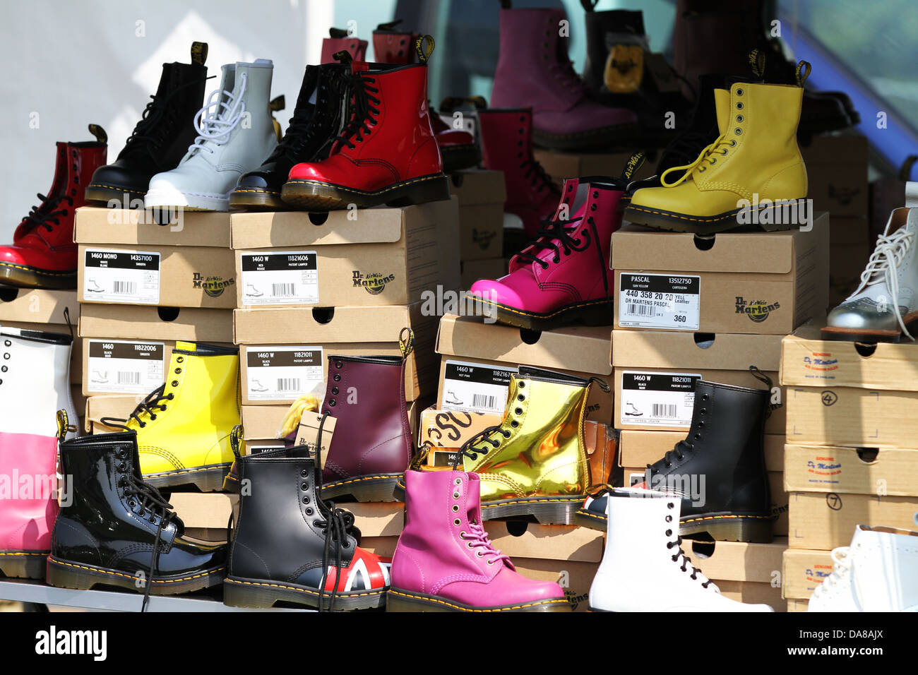 Dr Martens Boots - Brightly Coloured Classic Doc Martin's - Fashionable Boots DMs Stock Photo