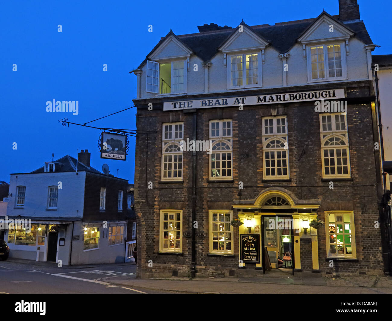 The Bear at Marlborough at dusk , Wiltshire , England , UK SN8 1LZ Stock Photo