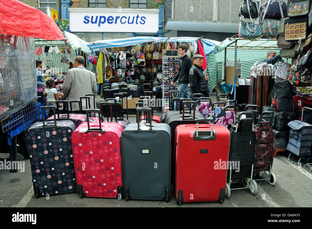 Suitcases on wheels for sale in Chapel Market, Islington London England