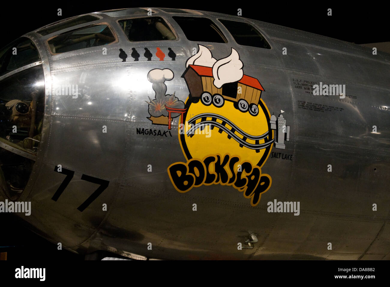 Nose art of Bocks Car B29 Superfortress Atomic Bomber at the